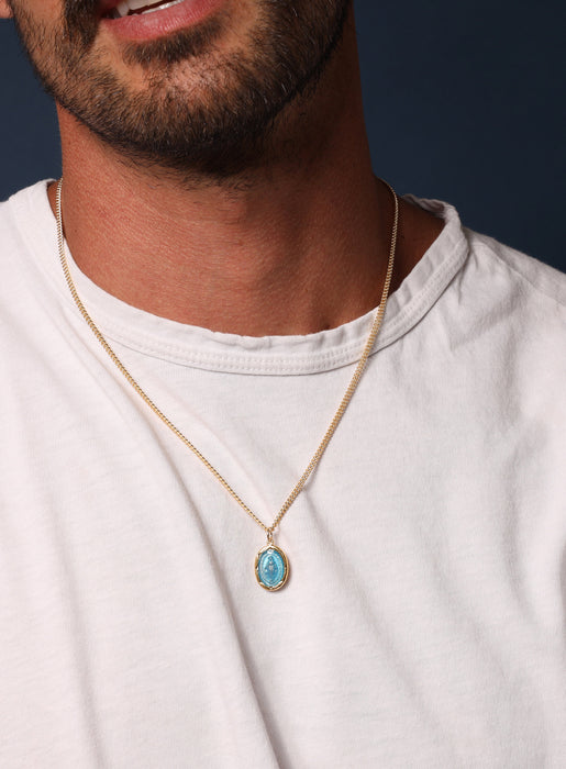 Blue Stone Pendant Long Golden Necklace – Neshe Fashion Jewelry